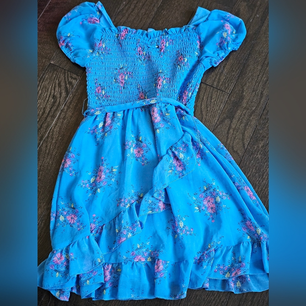 Floral Blue Kids Dress summer church size 7/8